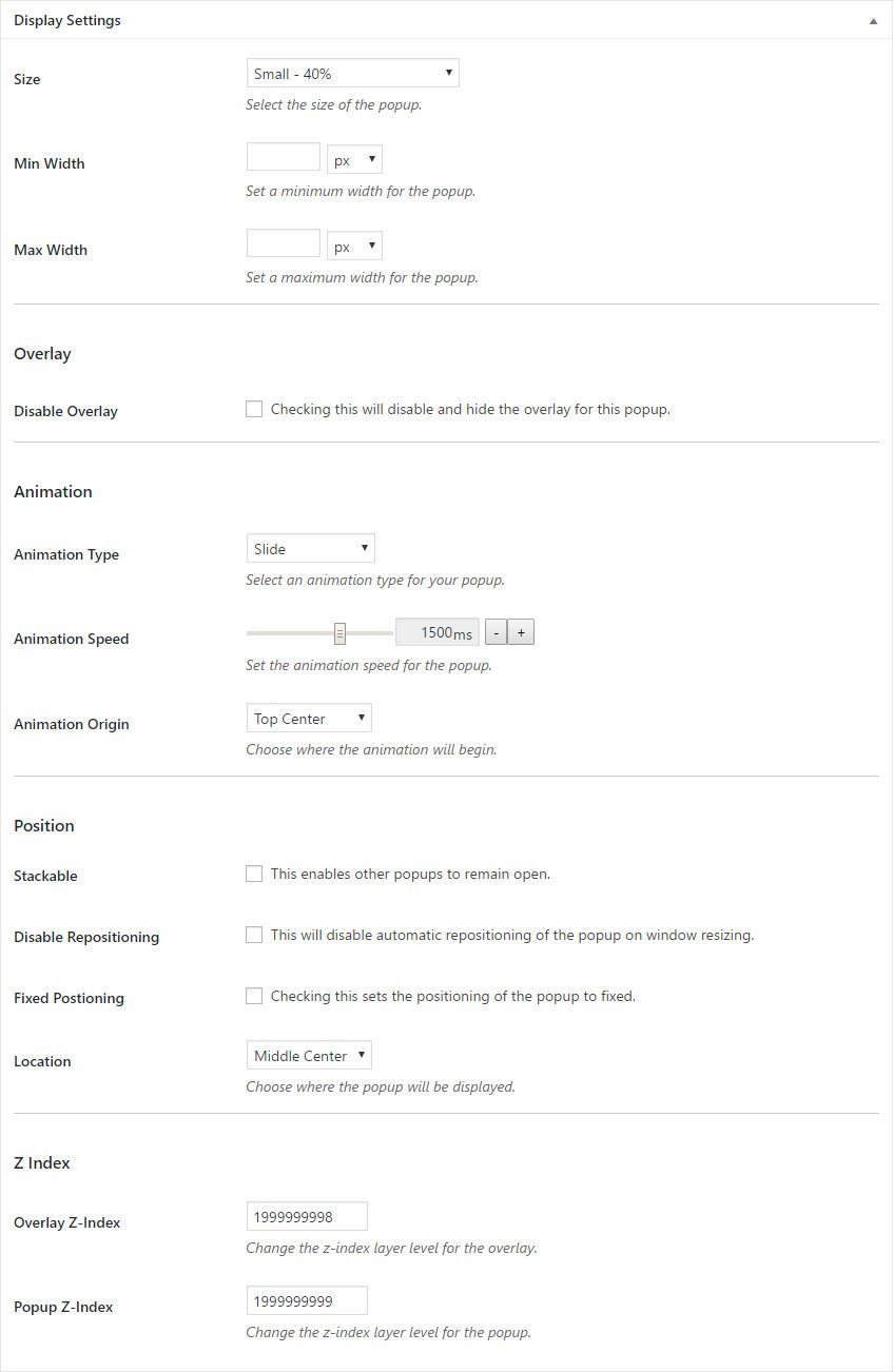 Contact Us Popup Popup Maker Thank You Popup Display Settings