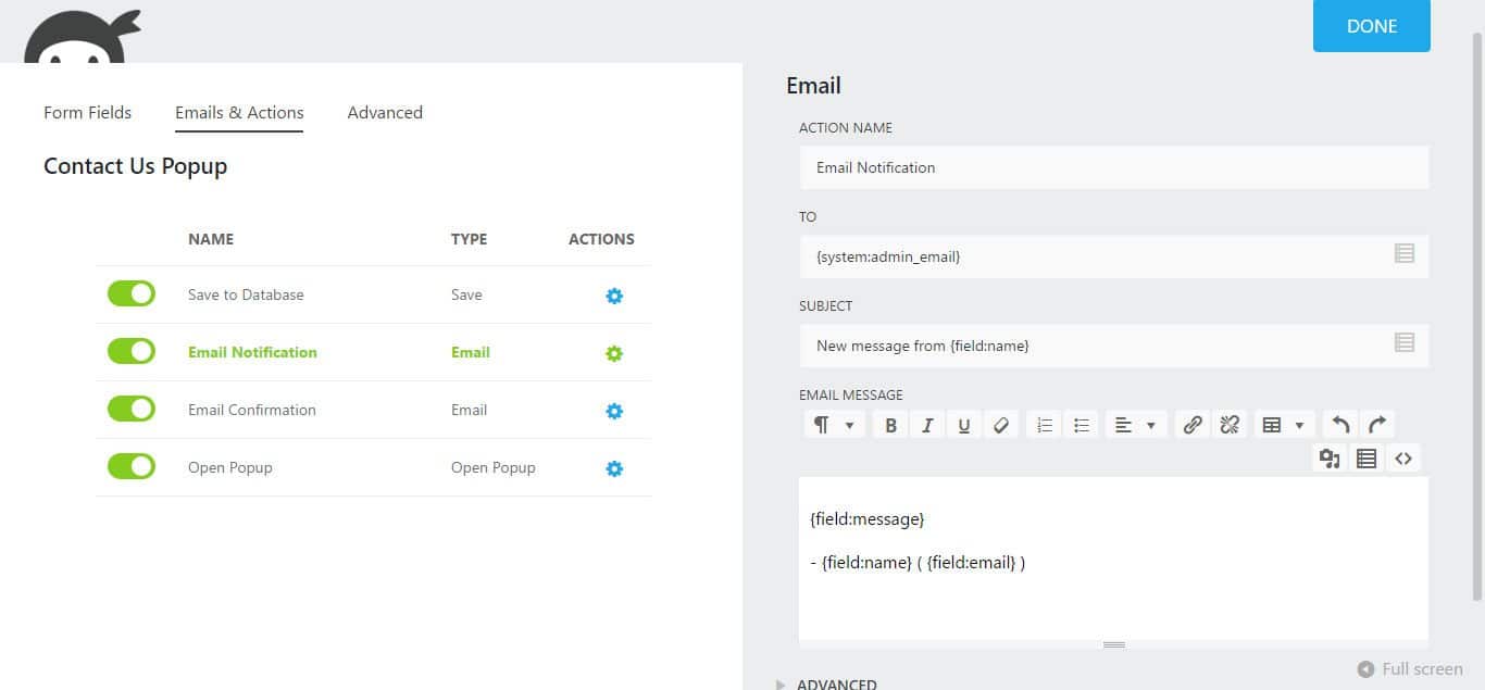 Contact Us Popup User Email Notification
