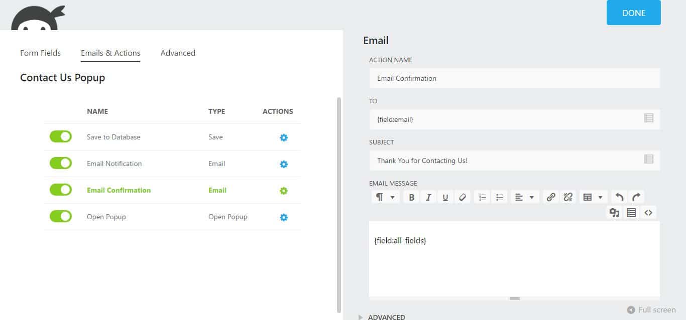 Contact Us Popup User Email Notification