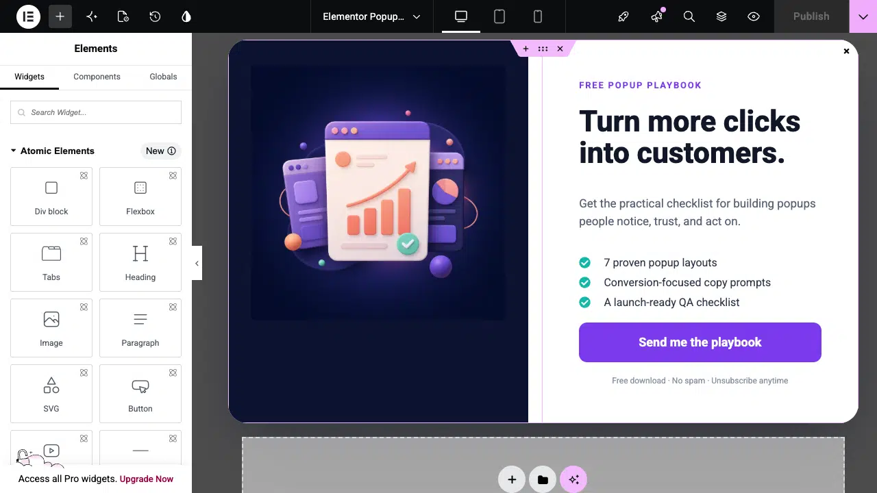 How To Build An Elementor Popup With Popup Maker 2 A Popup Maker Popup Being Edited Directly In The Elementor Editor.