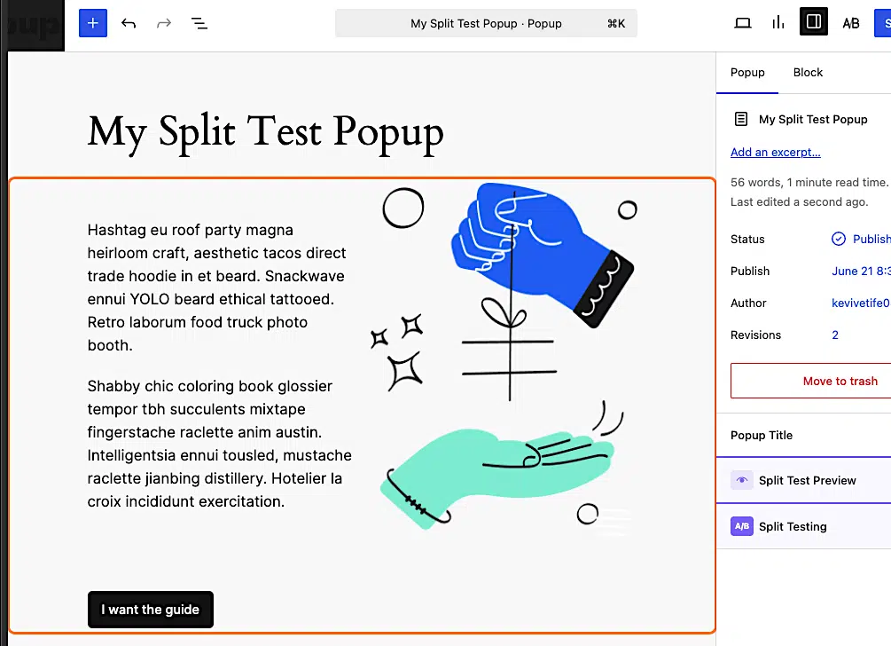 How To Split Test A Popup In Popup Maker 5 Pm Add Content Block Editor 2