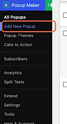 How To Split Test A Popup In Popup Maker 3 Pm Add New Popup Menu 1 24
