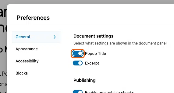 Frequently Asked Questions 8 Pm Block Editor Preferences Popup Title On