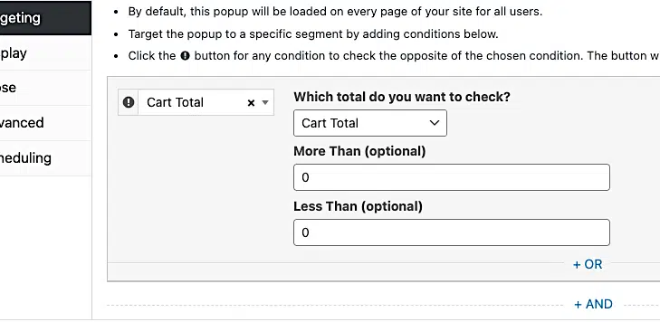 How To Create A Woocommerce Cart Abandonment Popup 11 Pm Cart Total Default Settings