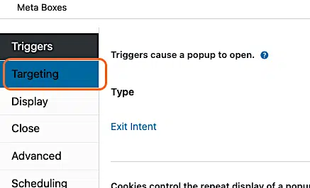 How To Create A Woocommerce Cart Abandonment Popup 9 Pm Exit Intent Targeting Tab Marked