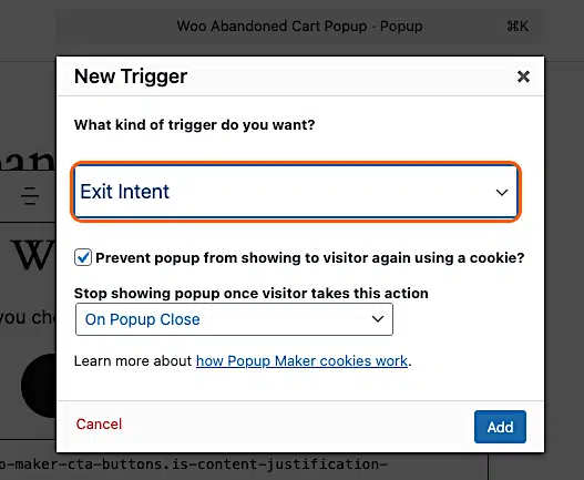 How To Create A Woocommerce Cart Abandonment Popup 5 Pm New Trigger Exit Intent Marked