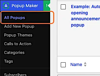 Create Your First Popup 1 Popup Maker ≫ All Popups Wp-Admin Menu Item