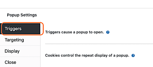 Popup Settings &Gt; Triggers Highlighted In Orange
