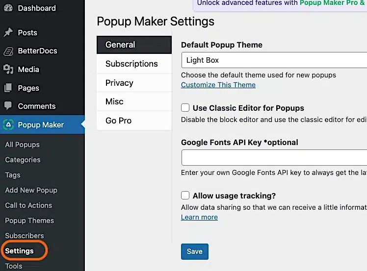 Installing Popup Maker On Your Wordpress Site 11 Pm Settings General