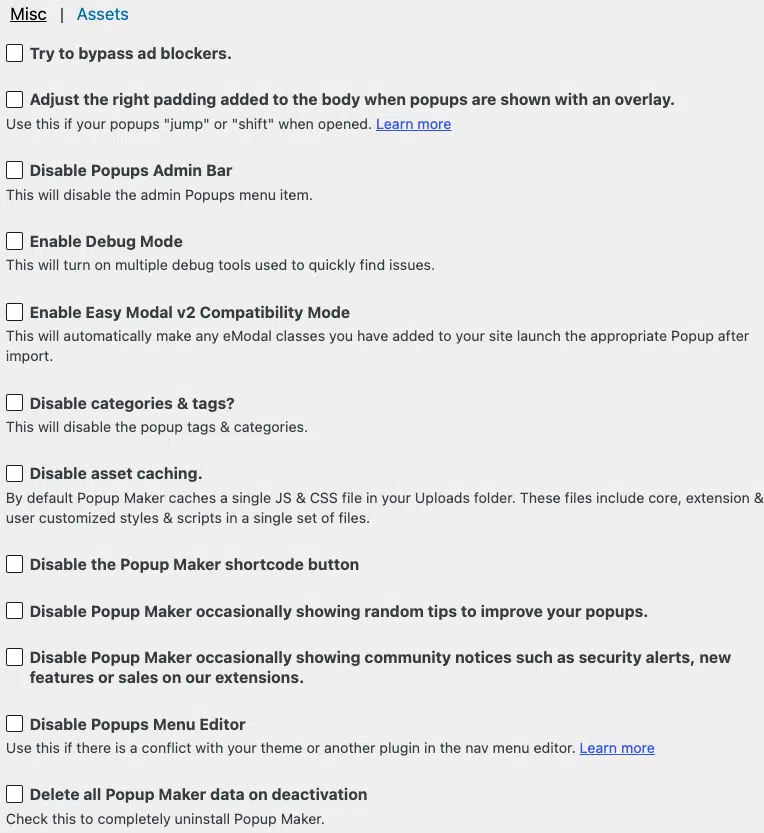 Popup Maker Settings Cheat Sheet 7 Pm Settings Misc Misc 1 24