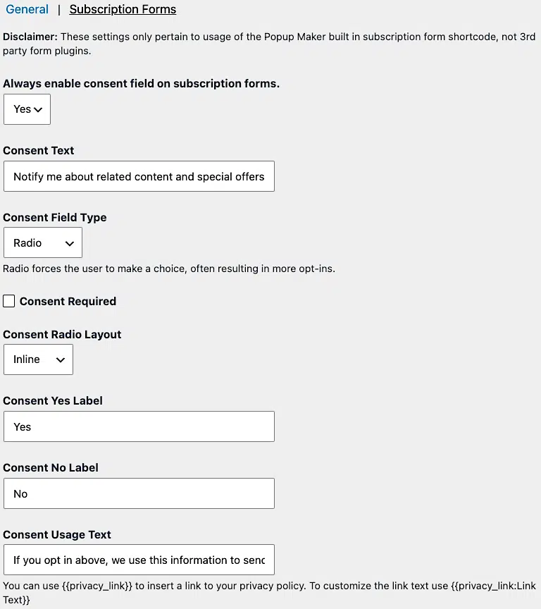 Popup Maker Settings Cheat Sheet 6 Pm Settings Privacy Sub Forms 1 24