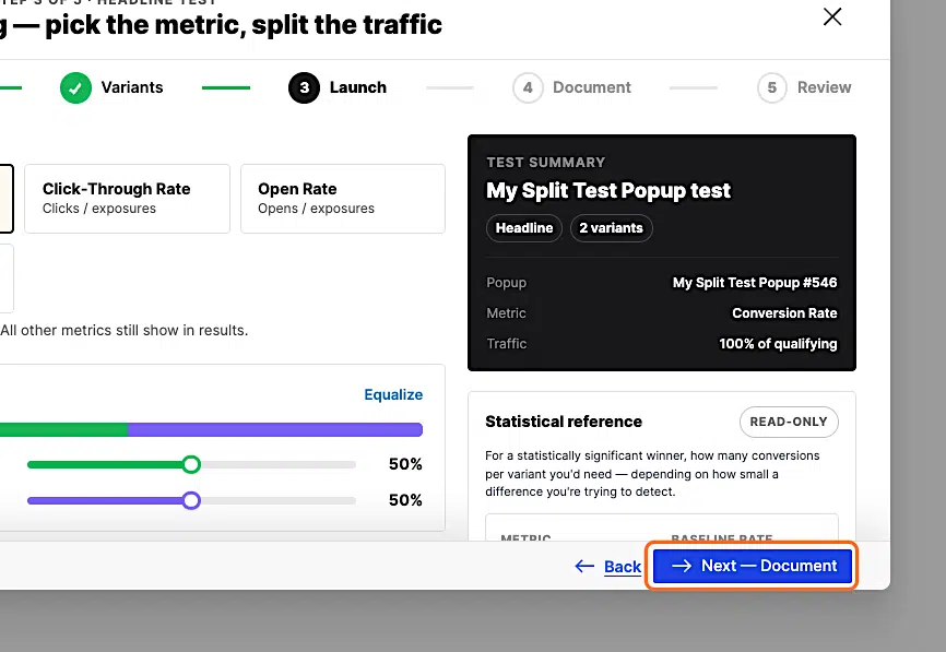 How To Split Test A Popup In Popup Maker 17 Pm Split Click Next Document