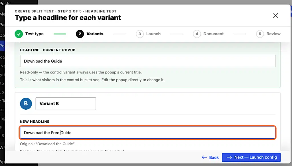 How To Split Test A Popup In Popup Maker 16 Pm Split Type Headline Variant
