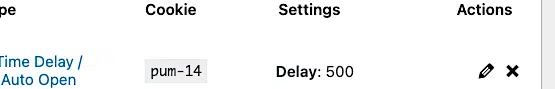 Popup Trigger Actions Column For Editing Or Deleting A Trigger