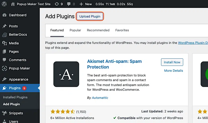 Installing Popup Maker On Your Wordpress Site 5 Plugins ≫ Add Plugin ≫ Upload Plugin