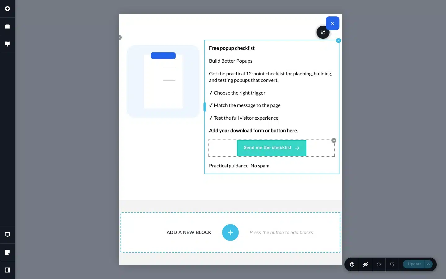 How To Create A Brizy Popup With Popup Maker 6 Send Me The Checklist Button Selected In The Brizy Editor.
