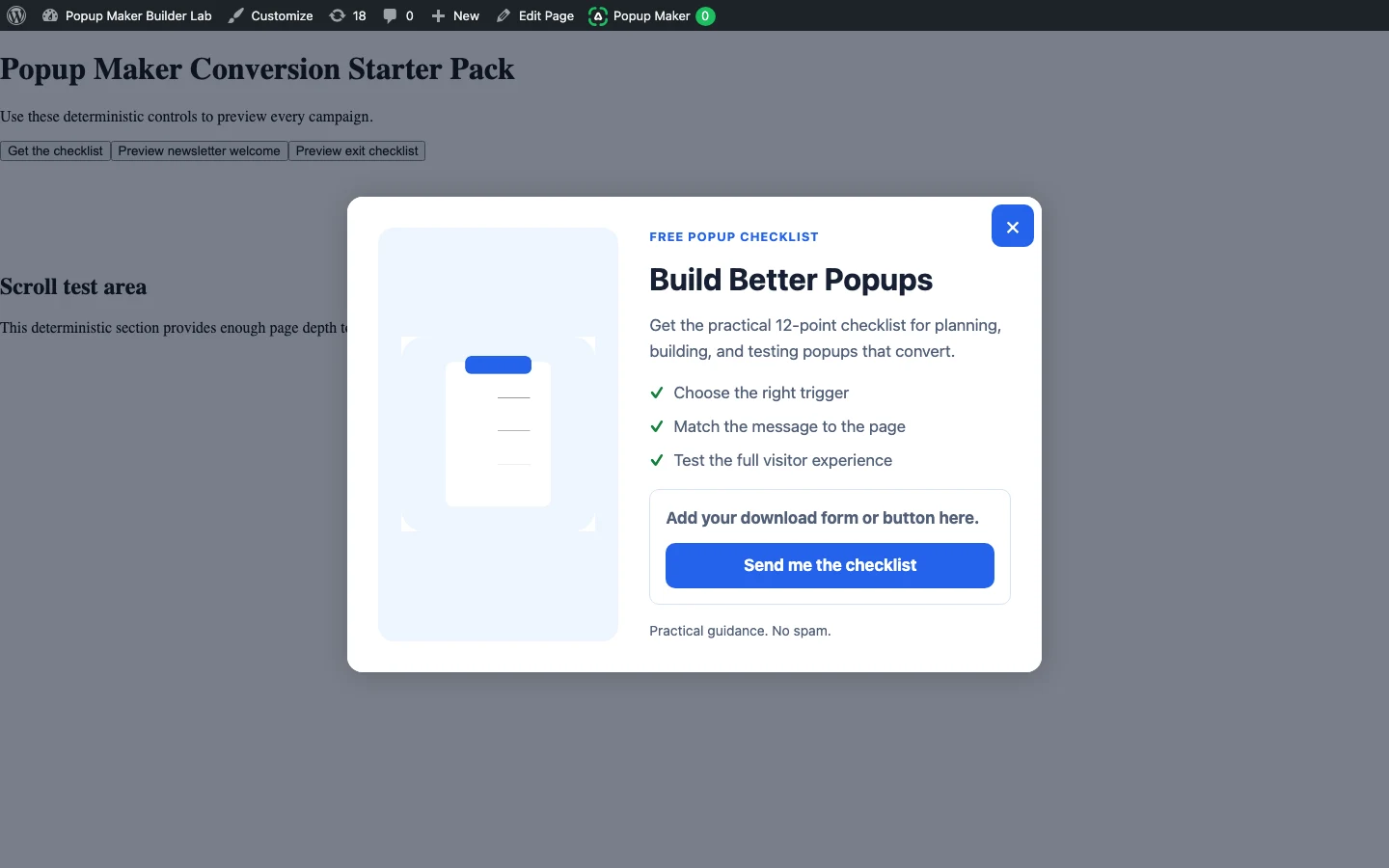 How To Create A Brizy Popup With Popup Maker 1 Finished Content Upgrade Popup Open Over The Desktop Test Page.