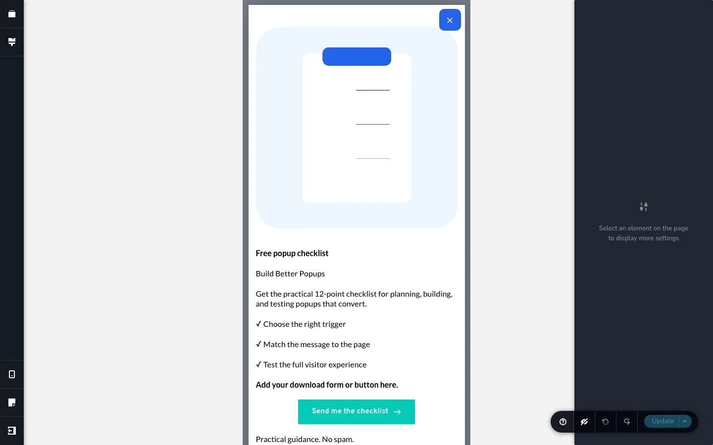 How To Create A Brizy Popup With Popup Maker 7 Brizy Mobile Editor Showing The Responsive Popup Design.