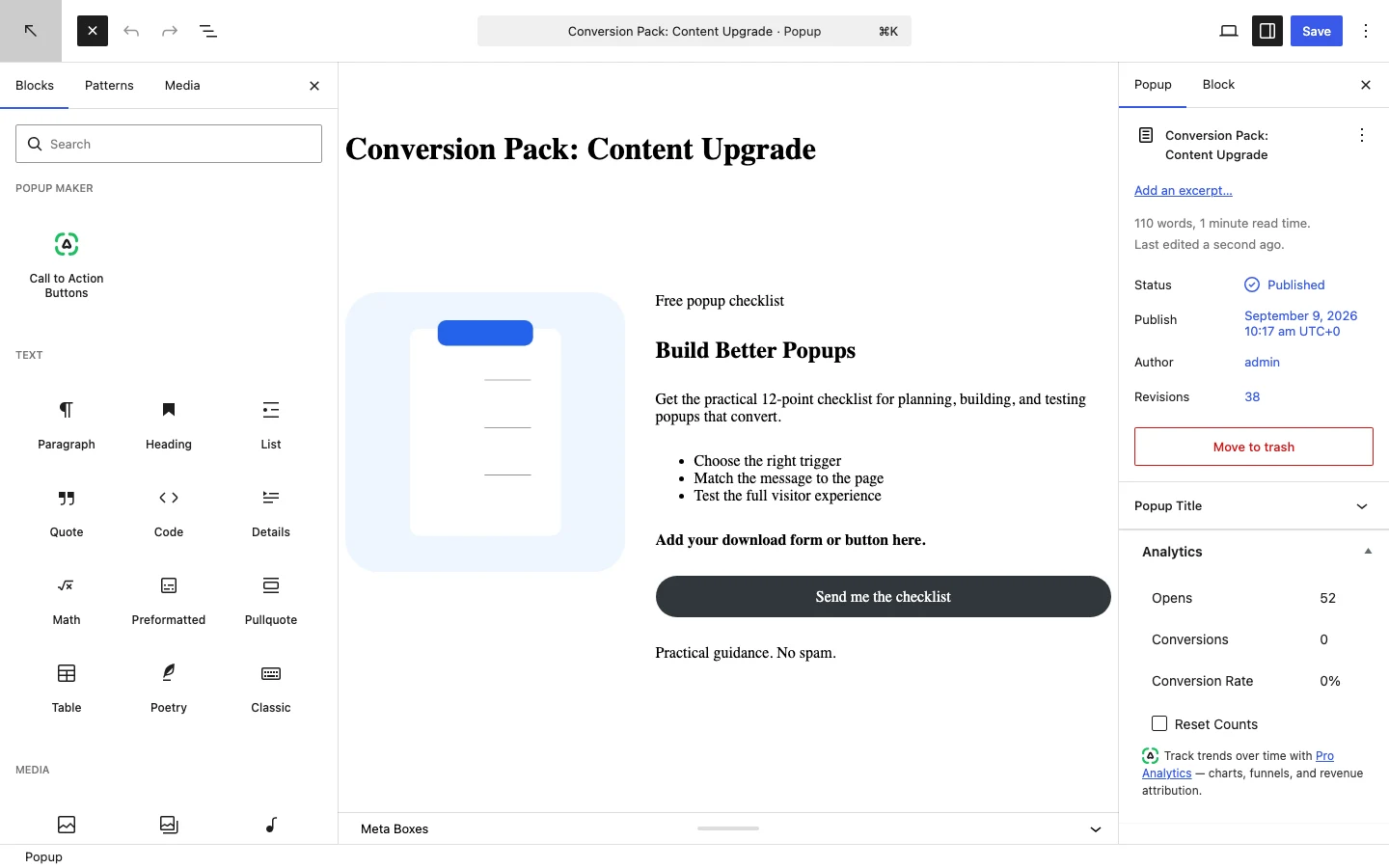 How To Create A Wordpress Block Editor Popup 4 Wordpress Block Editor Content Library Open Beside The Popup Design.