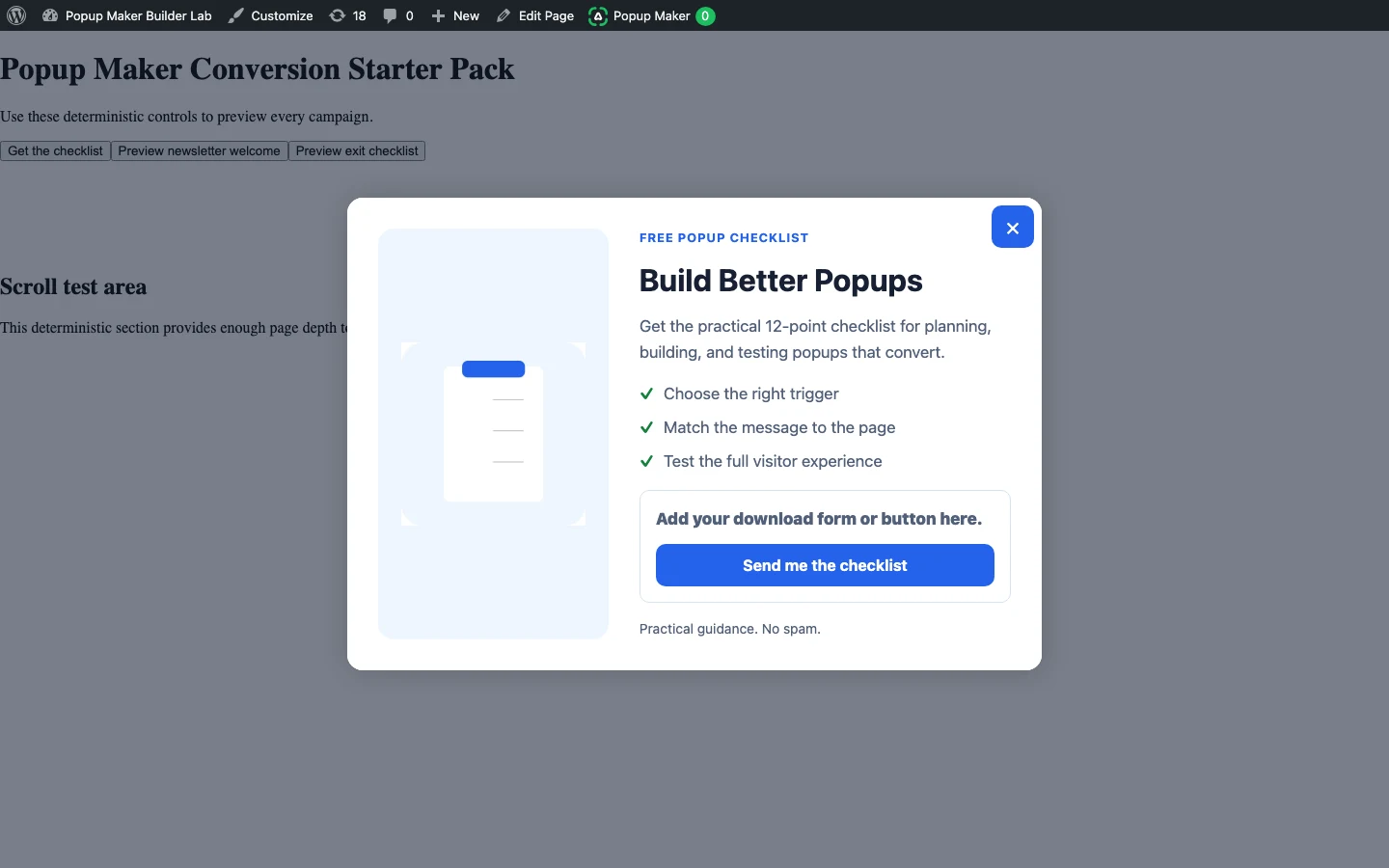 How To Create A Wordpress Block Editor Popup 1 Finished Content Upgrade Popup Open Over The Desktop Test Page.