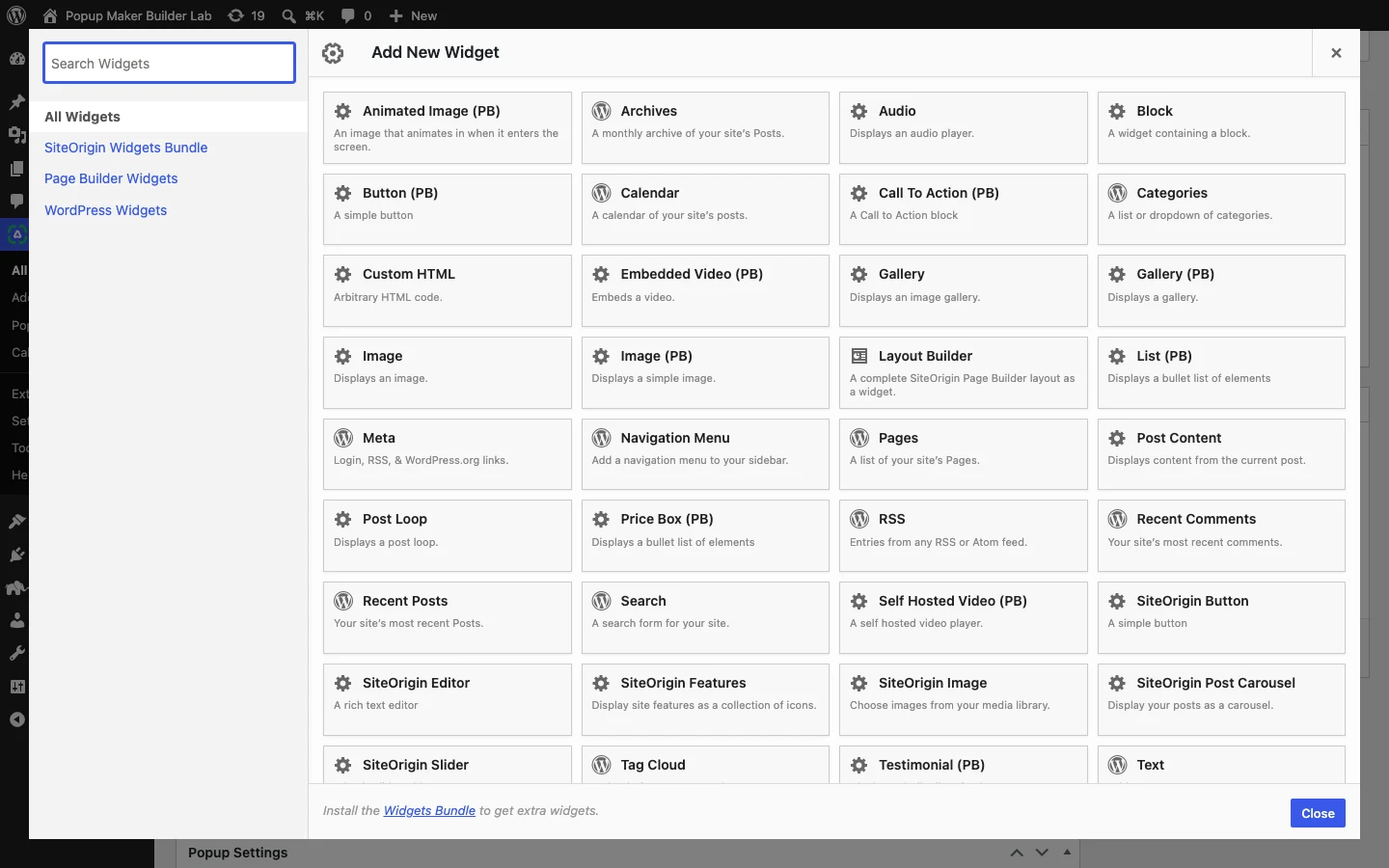 How To Create A Siteorigin Popup With Popup Maker 4 Siteorigin Content Library Open Beside The Popup Design.