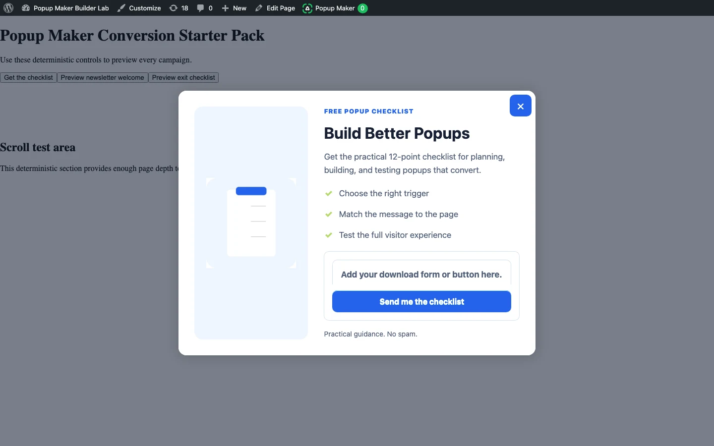 How To Create A Siteorigin Popup With Popup Maker 1 Finished Content Upgrade Popup Open Over The Desktop Test Page.