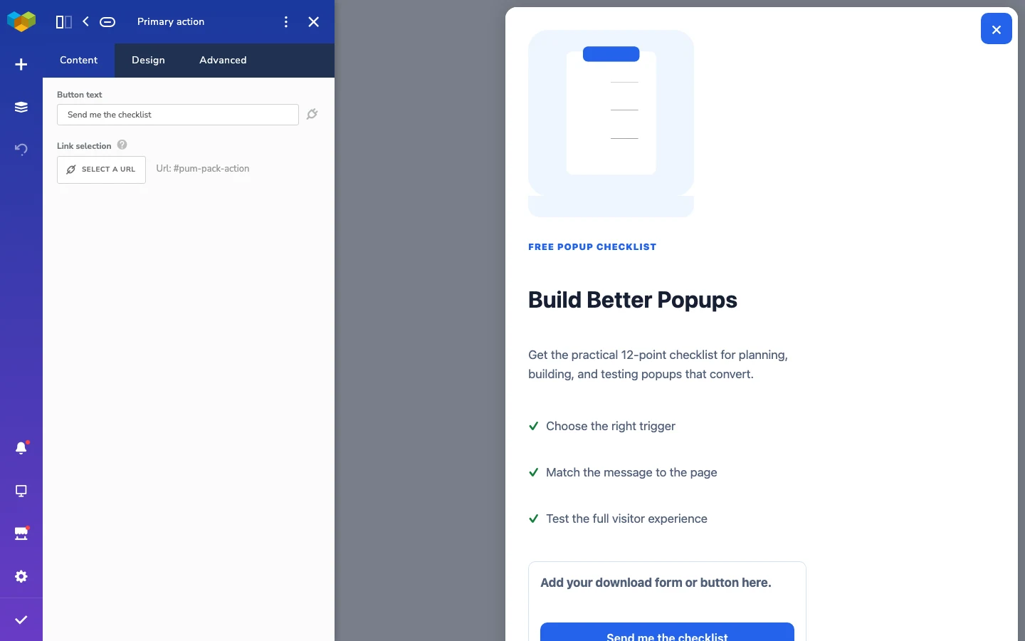 How To Create A Visual Composer Popup 6 Send Me The Checklist Button Selected In The Visual Composer Editor.