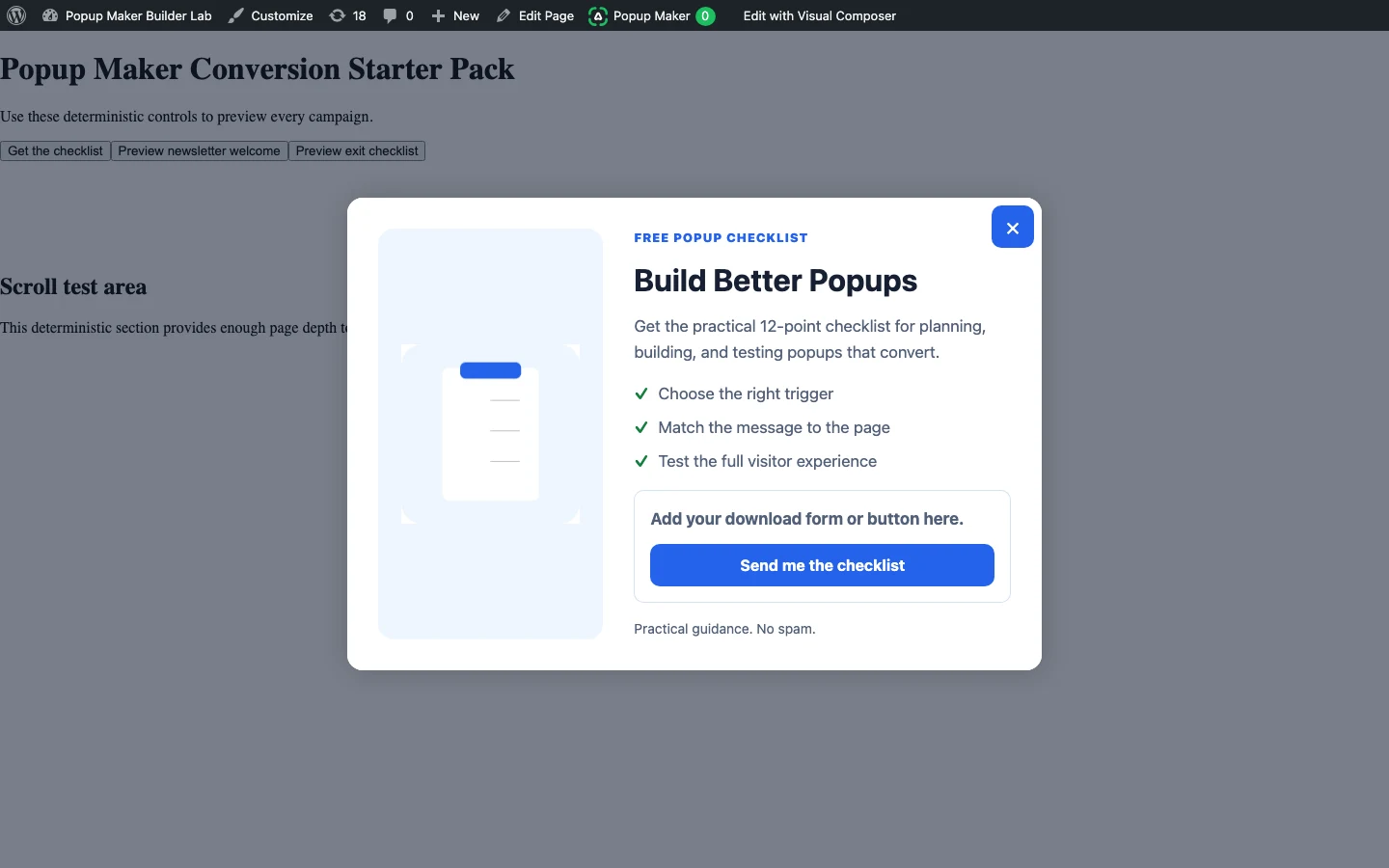 How To Create A Visual Composer Popup 1 Finished Content Upgrade Popup Open Over The Desktop Test Page.